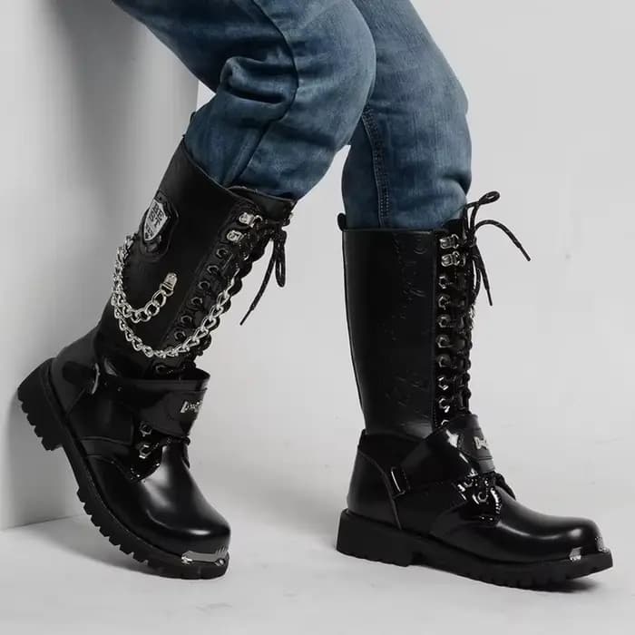 Hommes mode moto bottes mi-mollet respirant