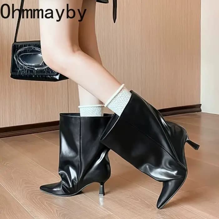 Bottines à talons fins et bout pointu pour femme, bottines courtes à enfiler, Style de rue, pour fête, automne et hiver