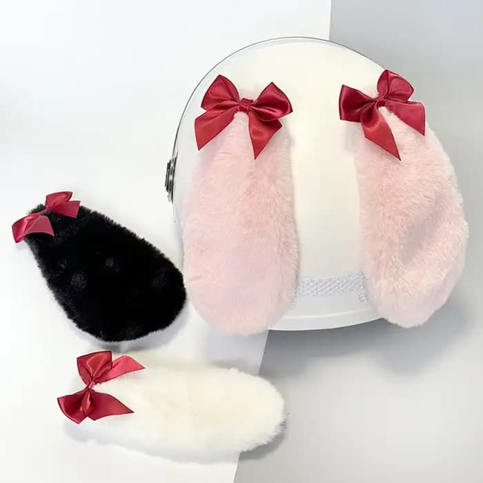 Casque de moto longues oreilles de chat mignonnes avec nœuds pour Motocross accessoires