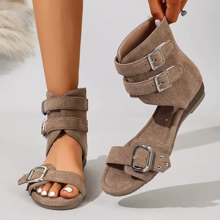 Bottines d'été compensées rétro françaises pour femmes
