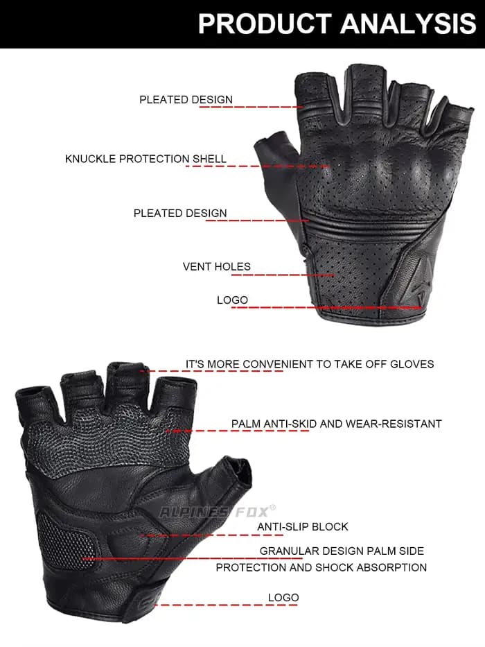 Gants de Moto d'été en cuir sans doigts