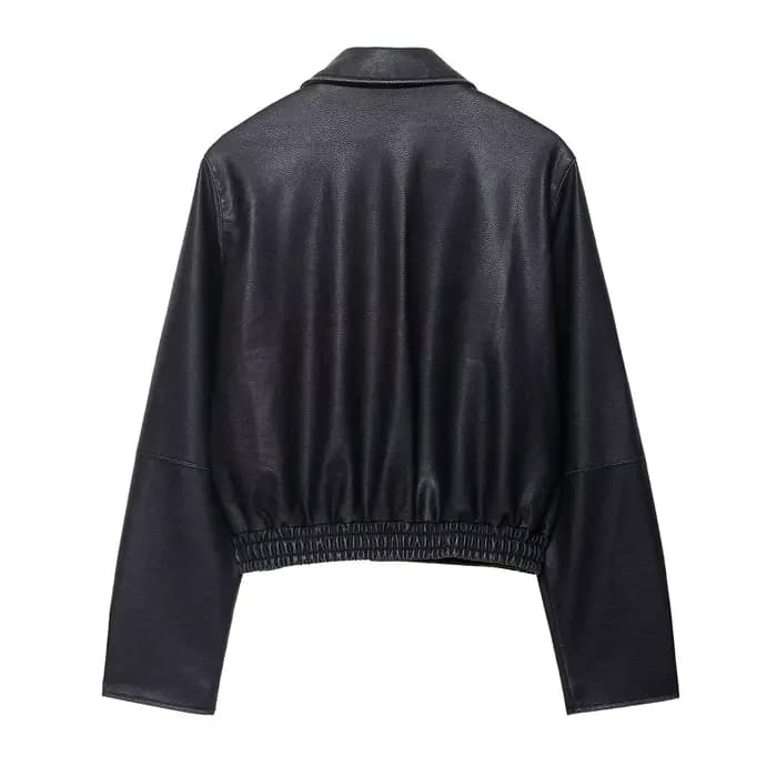 Vestes en cuir femmes noir Faux manteau vêtements d'extérieur solide à manches longues hauts 2025
