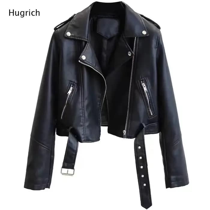 Blouson moto en similicuir noir pour femme