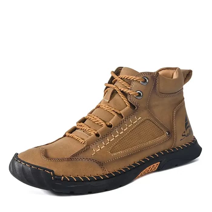 Bottes en cuir faites à la main pour hommes, baskets montantes en cuir tendance pour hommes, bottes décontractées d'extérieur à lacets marron plates
