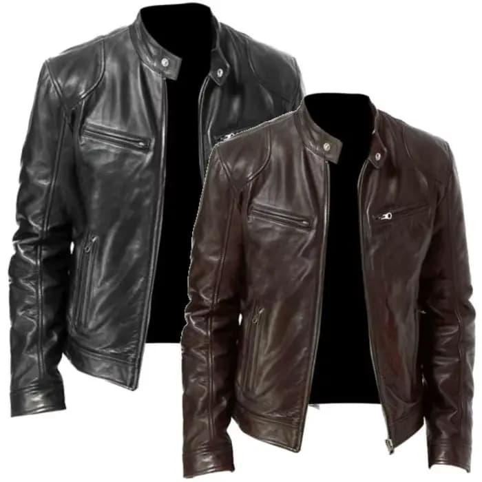 Veste de moto en cuir Punk pour hommes, manteau de motard à col montant, mode jeunesse, Style urbain, fermeture à glissière, sans capuche, disponible en Stock