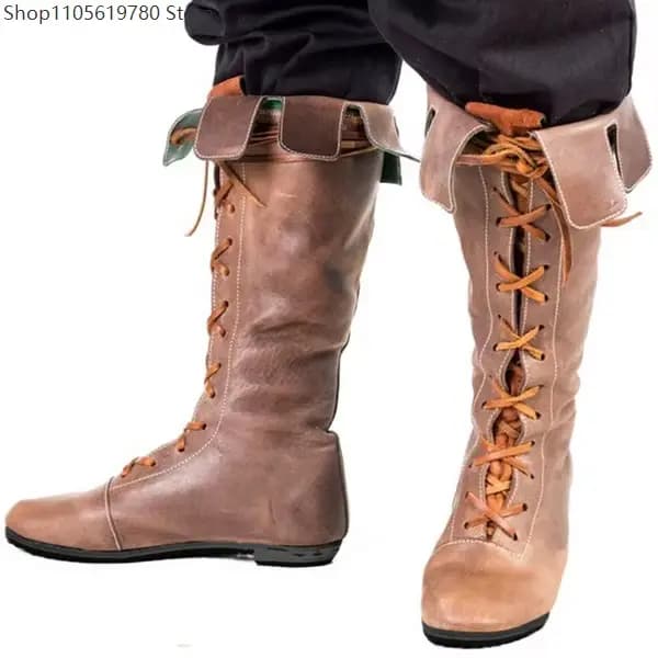 Bottes vintage noires et marron pour hommes, chaussures confortables de grande taille, à la mode rétro, adaptées au quotidien, au cosplay, aux tenues de fête à thème