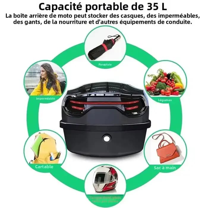 Boîte supérieure de moto 35l