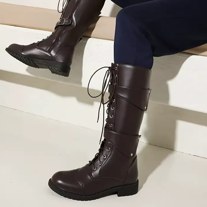 Bottes pour hommes, bottes mi-mollet à lacets