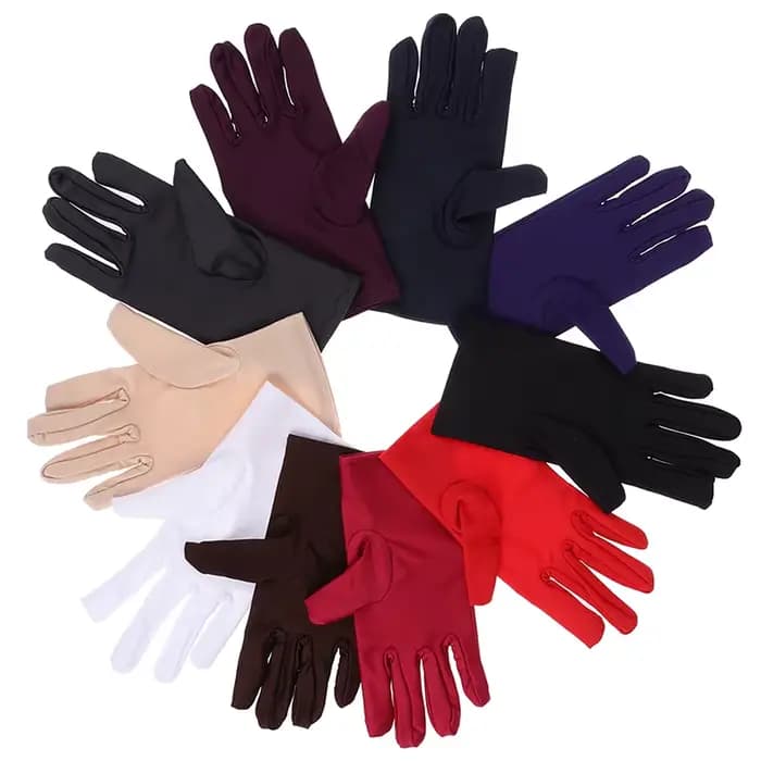 Fille dame Satin doigt court poignet gants lisse soirée formelle bal Costume Stretch gants rouge blanc gant