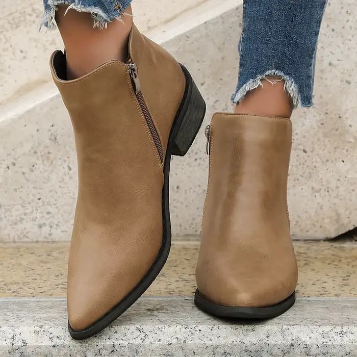 Automne femmes bottines Style rétro bout pointu bottes en cuir solide court baril talon épais bottes occidentales Botines Mujer