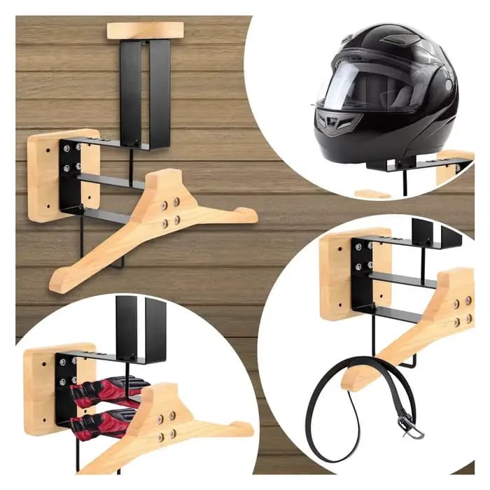 Support mural en bois pour casque et casquette de moto avec fixation murale en acier inoxydable pour le rangement de