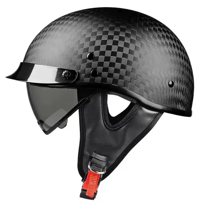 Casque moto demi-face rétro en fibre de carbone 12K de qualité supérieure