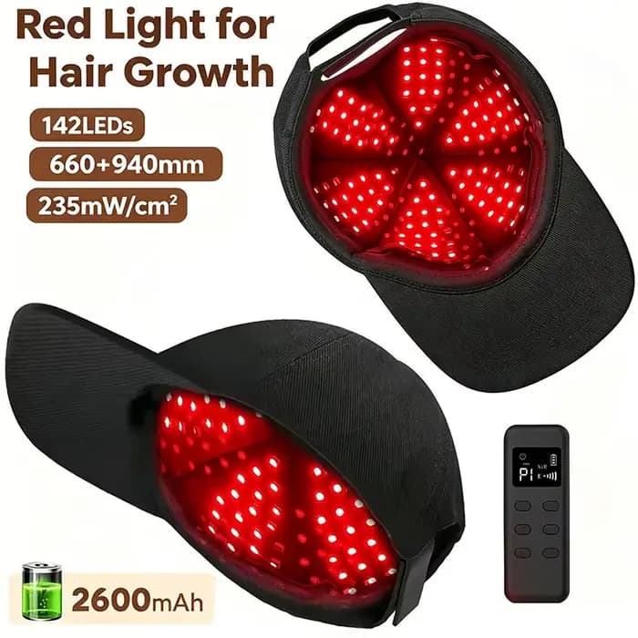 Casque de Croissance Capillaire Anti-Chute et Stimulant la Repousse, 142 LED, Dispositif de Thérapie par la Lumière pour la Repousse des Cheveux, Chapeau de Traitement Relaxant pour la Tête