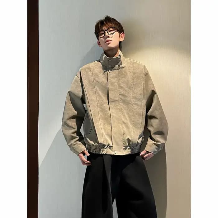Blouson moto homme tendance à col montant