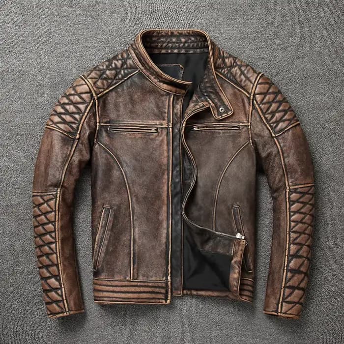 Veste de motard en cuir vintage pour hommes