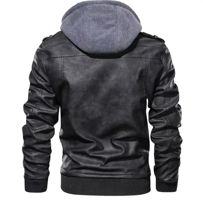 Veste à capuche en cuir PU pour homme