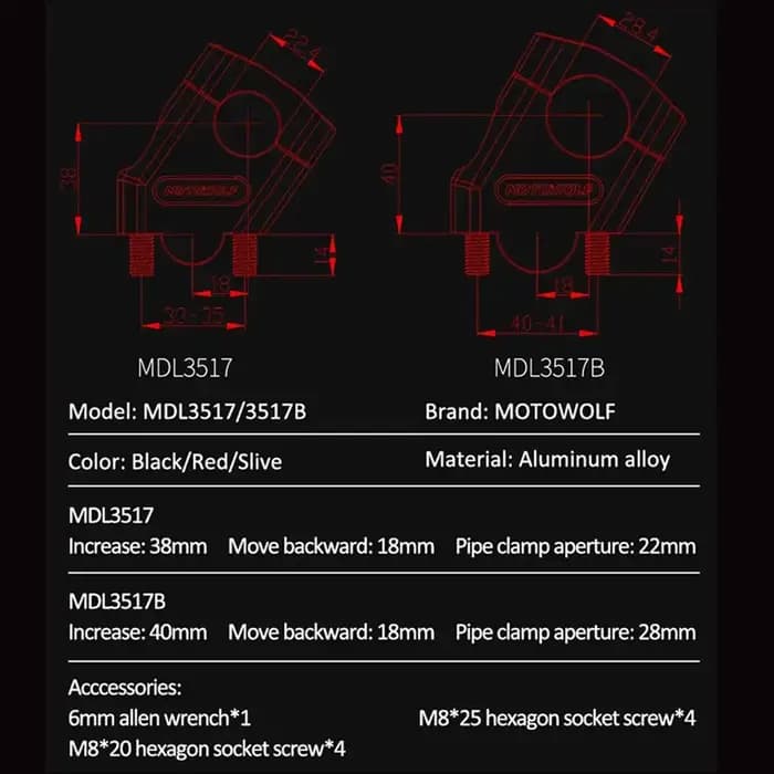 Rehausseurs de guidon moto 22mm 28mm