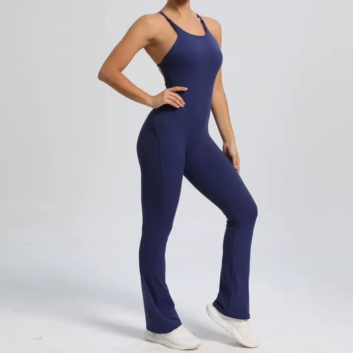 Combinaison d'entraînement pour femmes, une pièce, Fitness, Yoga, dos nu, body de gymnastique, extensible, Sport, Flare