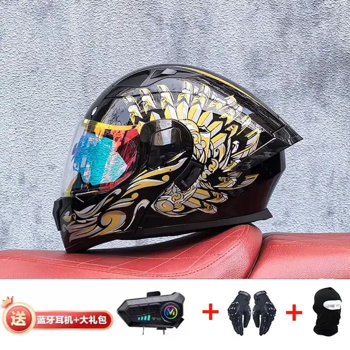 Nouveau casque de course professionnel de moto rabattable matériau ABS casques Bluetooth modulaires à double lentille
