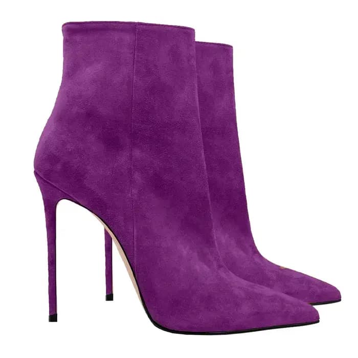 Bottes à talons aiguilles en daim pour femmes, chaussures Sexy à bout pointu, mi-mollet, chaussures de mariage, fermeture éclair latérale, chaussures à talons hauts, grande taille 35-45