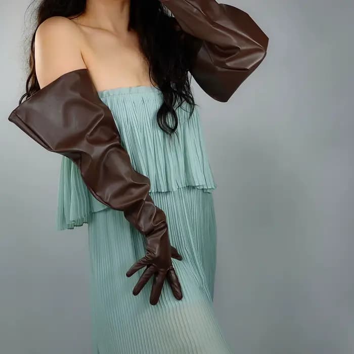 Gants longs en simili cuir PU 15 "38 cm café foncé marron