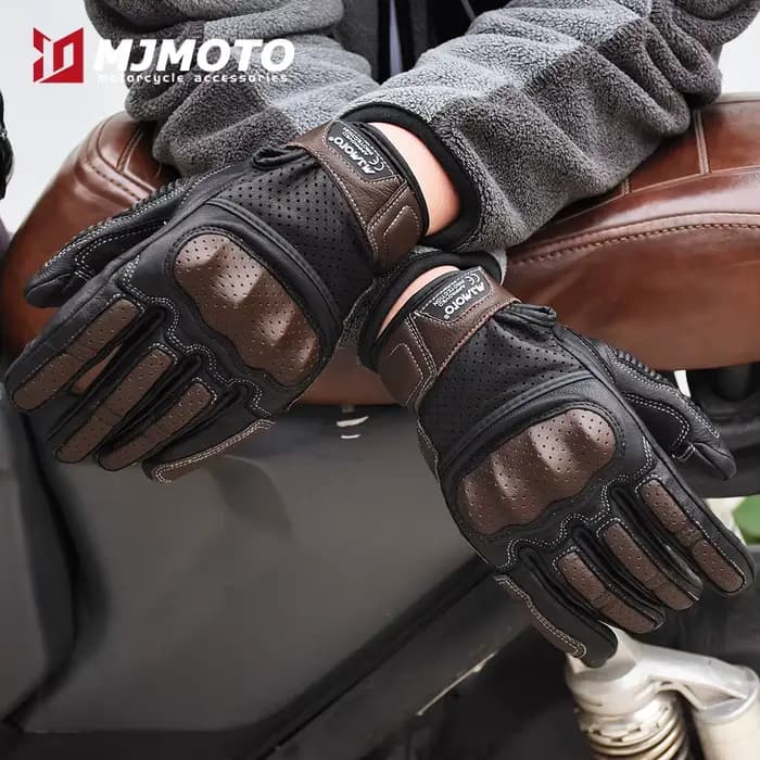 Avec CE approuvé été rétro en cuir perforé gants de Moto hommes femmes doigt complet Motocross Dirt Biker gant Guantes