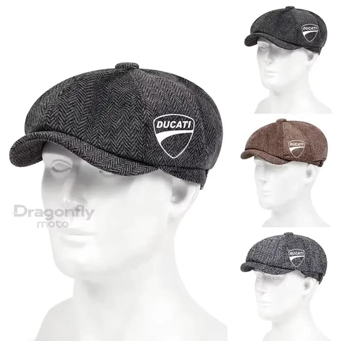 Ducati Logo hommes rétro béret britannique chapeau laine mélange Vintage chevrons Tweed