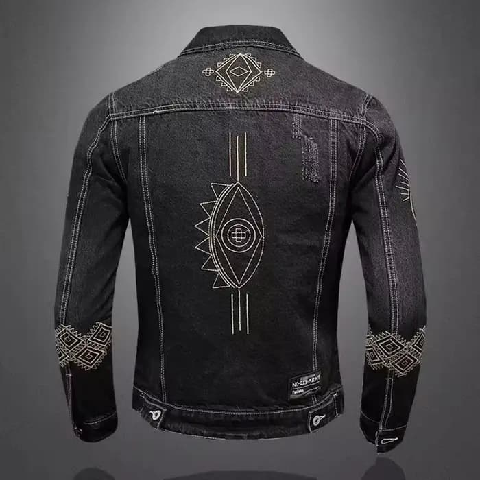Veste en jean de moto Vintage pour hommes, coupe Slim et ample, revers brodé en coton, décontracté, noir, bleu, tendance, printemps automne