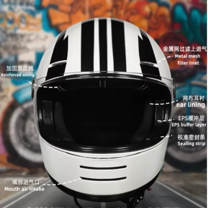 Casques de moto intégraux en cuir rétro avec lentille transparente