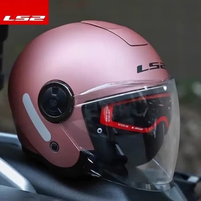 Casque Moto LS2 OF620 JET LS2 3/4 Ouvert Rose Double Visière Femme M