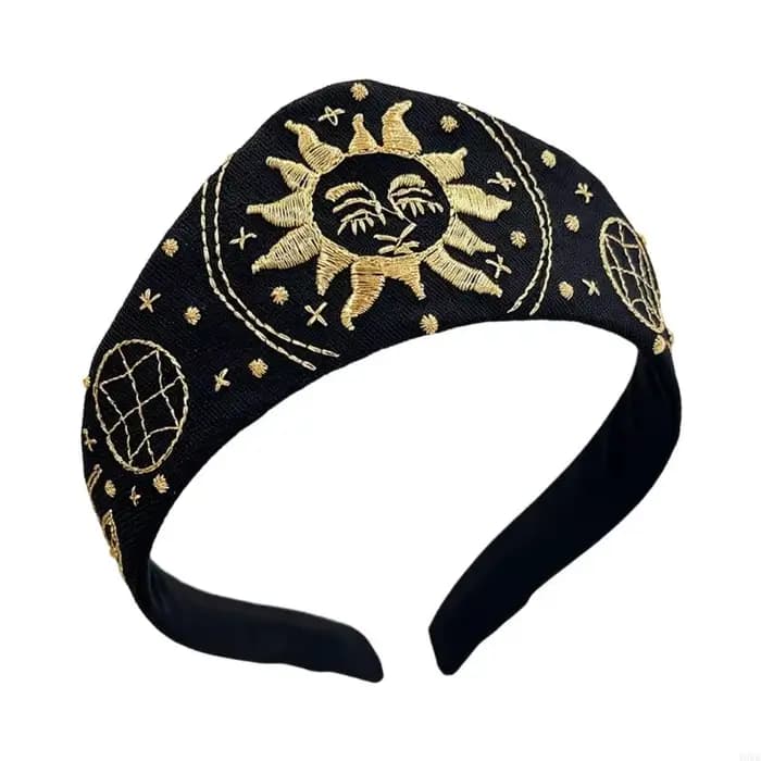 Accessoire pour cheveux brodé avec large panneau en tissu pour le fête, les photos les tenues Y08E