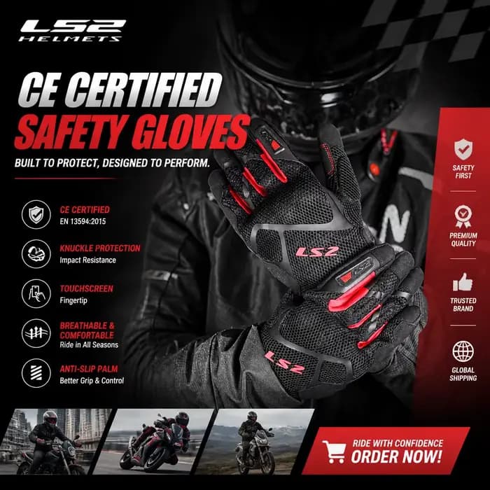 Gants de moto LS2 en maille respirante pour hommes et femmes