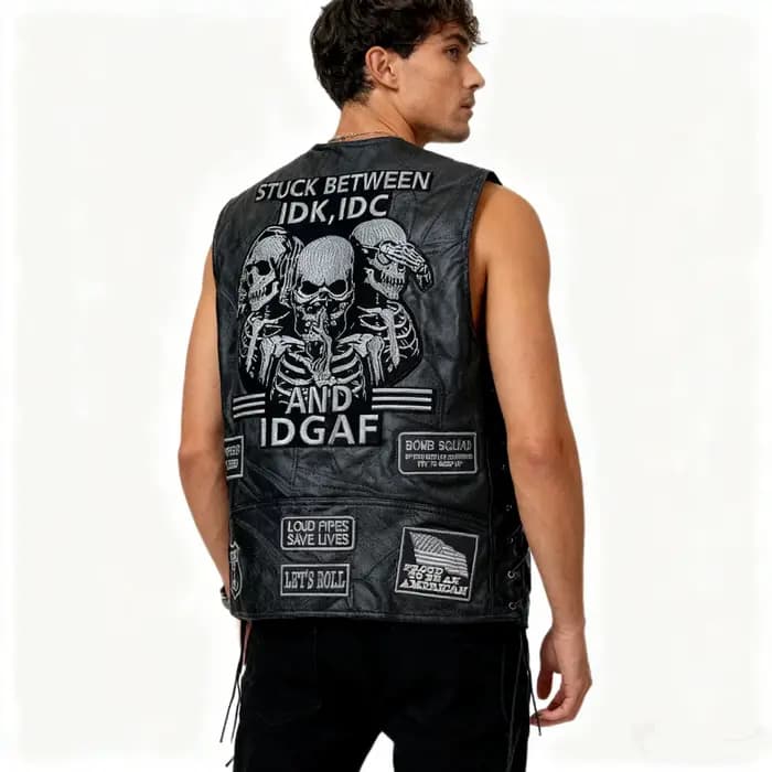 Gilet de moto sans manches en cuir de mouton pour Harley