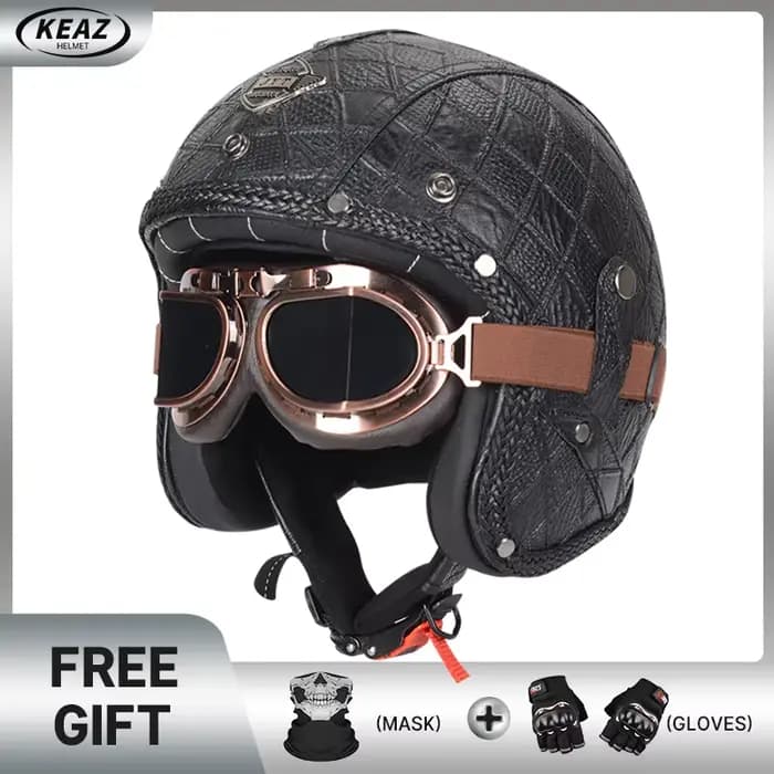 Casque de moto demi-visage ouvert à carreaux noirs de Style rétro classique pour hommes femmes léger confortable Cascos Para Motos