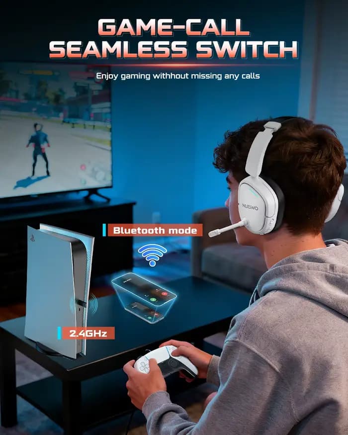 NUBWO HG04 casque de jeu sans fil pour PS5, PS4 double 2.4G et Bluetooth EQ profond Audio suppression du bruit micro pliable léger