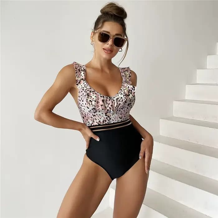 Maillot de bain une pièce rembourré pour femme, maillots de bain College, bikinis à volants fusionnés, monokini, costume de batterie, vêtements de plage, 2XL