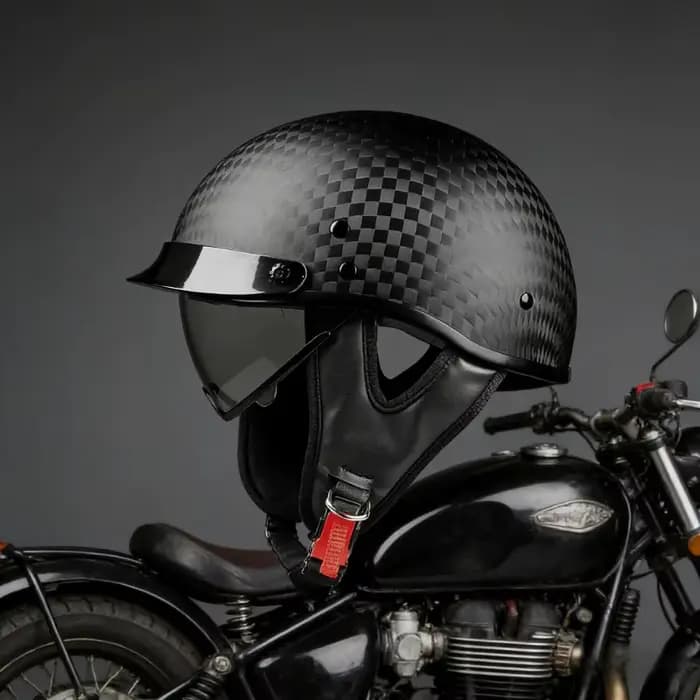 Casque moto demi-face rétro en fibre de carbone 12K de qualité supérieure