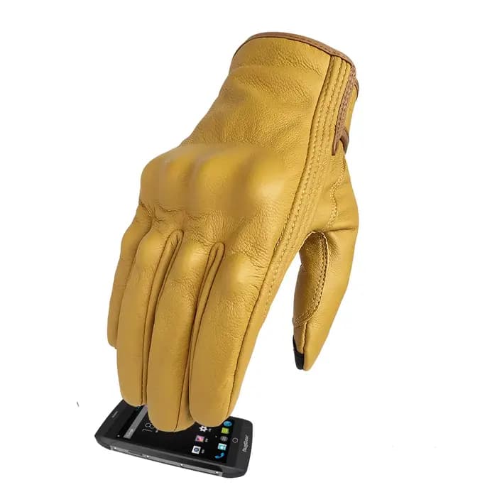 Gants de moto jaunes en cuir de chèvre pour homme