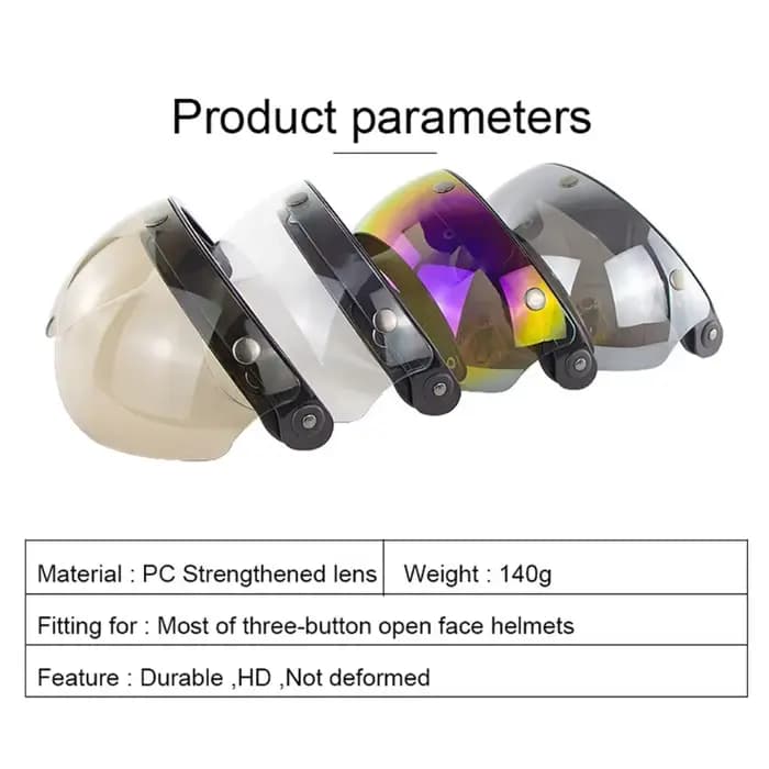 Bouclier de lentille de visière coupe-vent à 3 boutons-pression pour casques de moto rabattable face ouverte H9EE