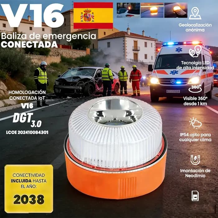 Nouvelle lampe de signalisation d'urgence V16 Espagne 2026 DGT3.0 avec communication GPS