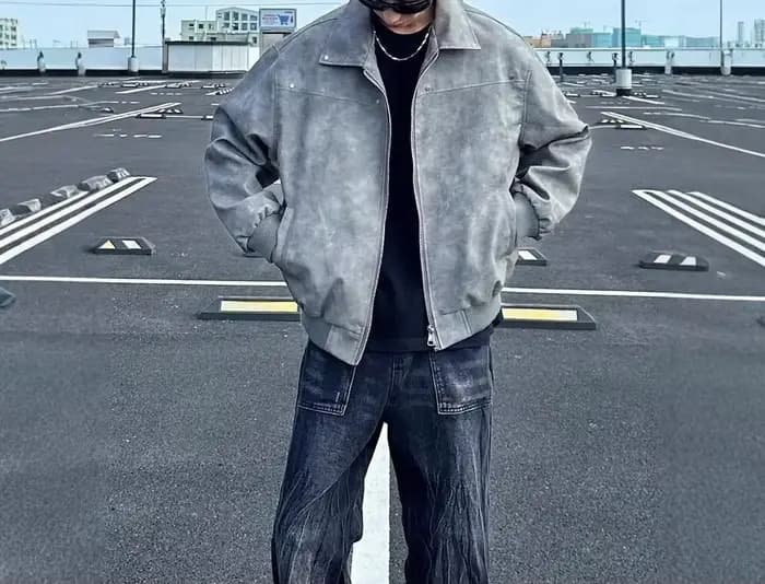 Blouson rétro américain à rivets pour homme