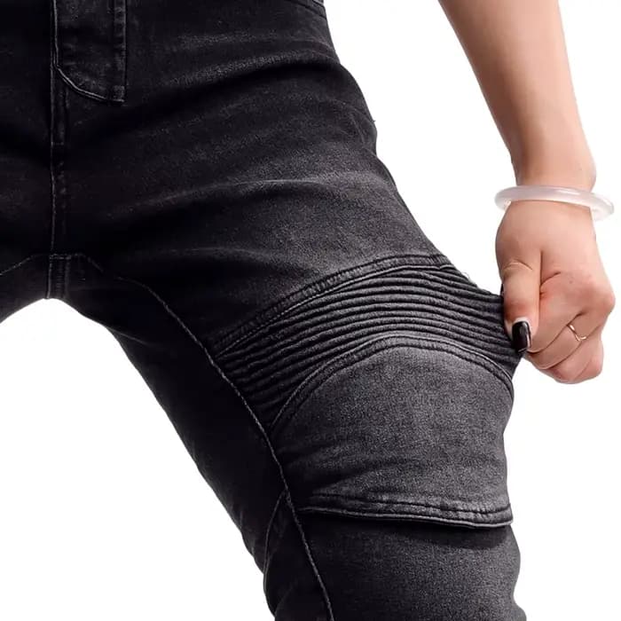 Pantalon de moto en jean bleu pour femme
