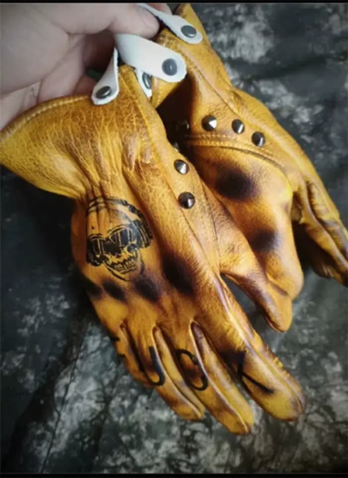 Gants de Moto en cuir véritable faits à la main rétro Motocross Vintage équitation motard