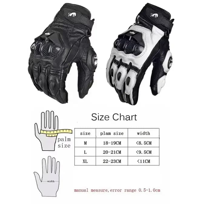 Gants de moto noir course en cuir véritable