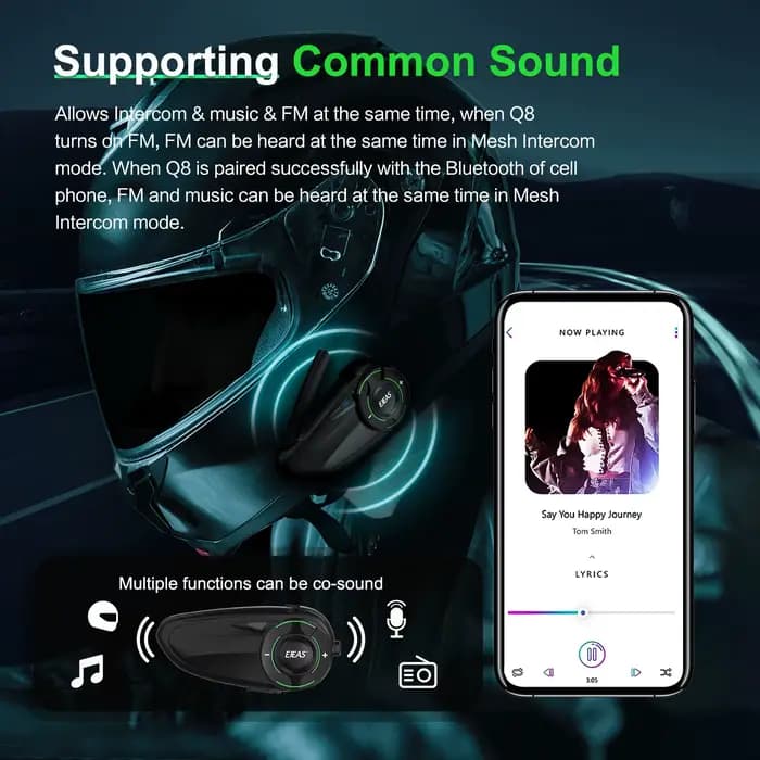EJEAS Q8 Interphone en maille pour moto avec talkie-walkie à distance EUC