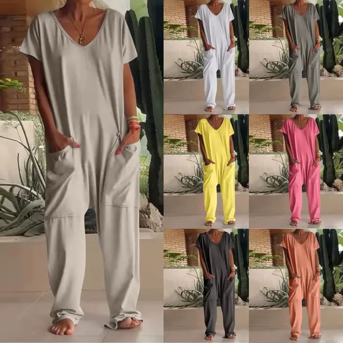 Combinaison à Manches Courtes pour Femme, Vêtement Décontracté, Confortable, avec Poches, Tendance