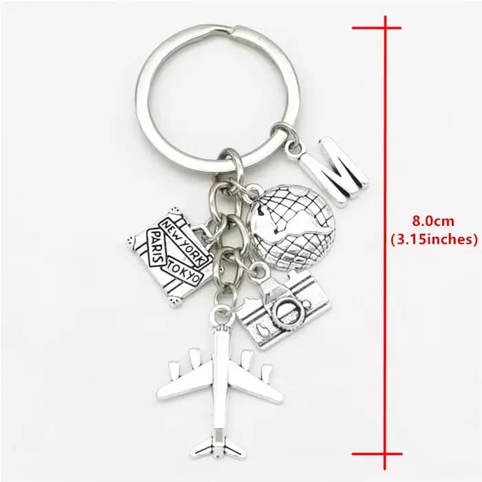 Porte-clés de voyage avec breloque lettre A-Z, avion, globe, bagage, appareil photo – Accessoire de mode pour les amateurs de voyage, idéal comme cadeau