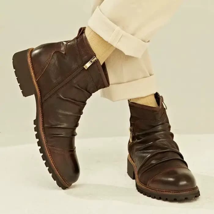 Bottes basses en cuir plissé vintage pour hommes