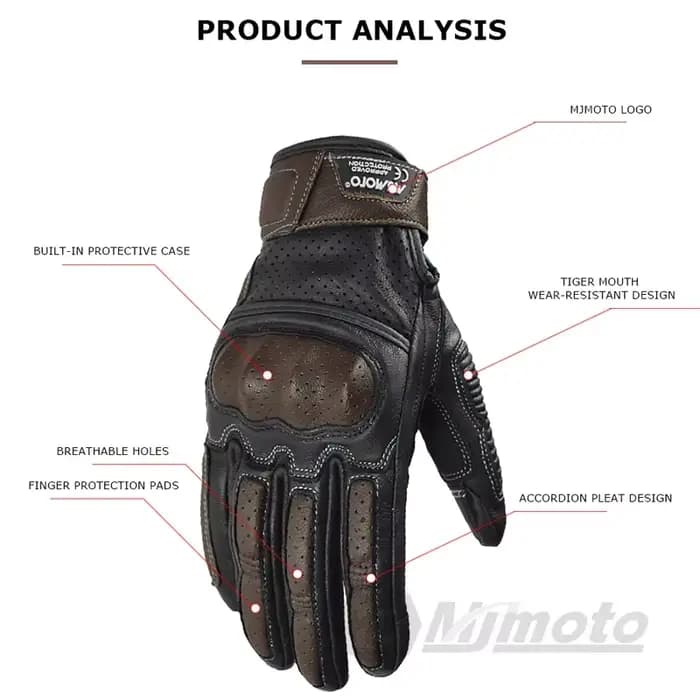 Gants de course de moto en cuir vintage pour écran tactile