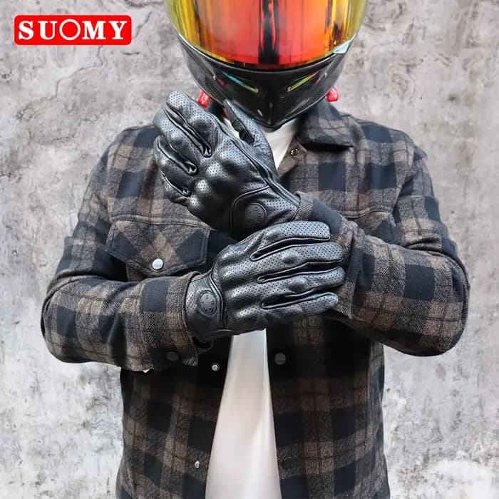 Gants de moto en cuir vintage d'été pour hommes et femmes